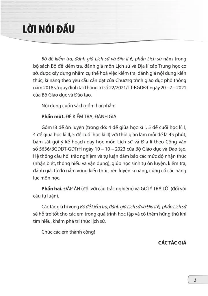 BỘ ĐỀ KIỂM TRA, ĐÁNH GIÁ LỊCH SỬ VÀ ĐỊA LÍ LỚP 6 - PHẦN LỊCH SỬ (Theo chương trình GDPT 2018)